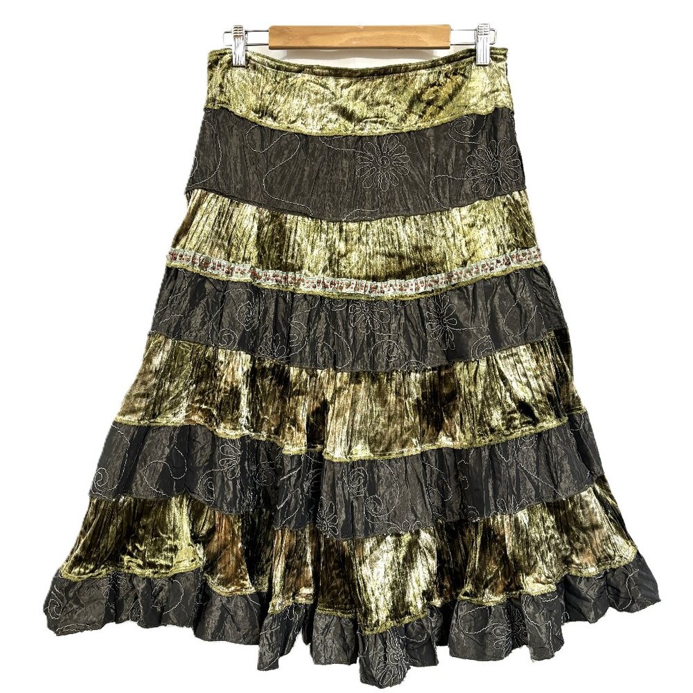 Elegant Olive and Black Midi Skirt